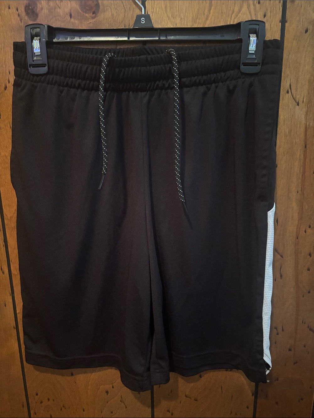 tek gear Black Athletic Drawstring Shorts with White Side Panels